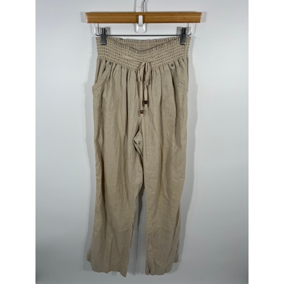Ci Sono Pants - Womens Linen Blend Pants M Beige Wide Leg Resort Euro Summer Chic Lightweight